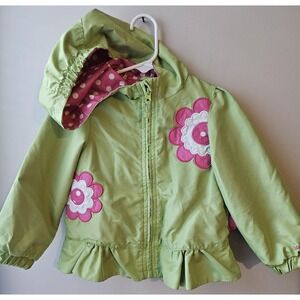 London Fog Girls 2T Green Sage Lightweight Jacket Floral Patch Windbreaker